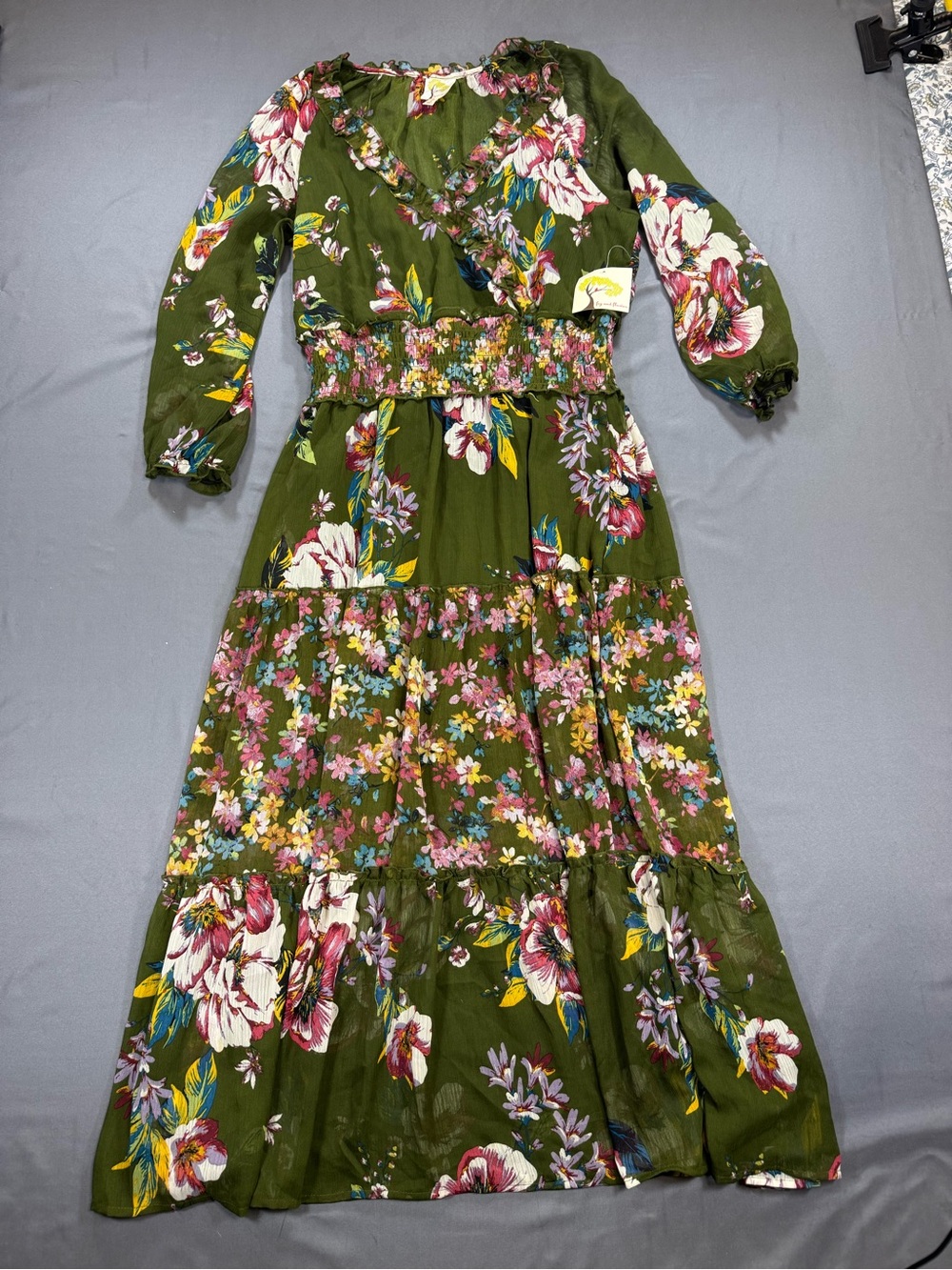 fig and flower Olive Green Floral Maxi Dress - Picture 2 of 8